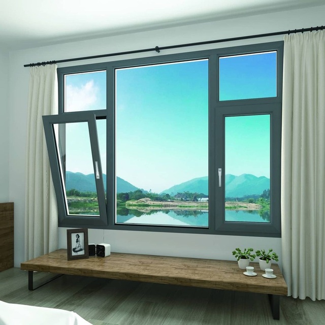 Aluminum Alloy Casement Window Triple Glazing Black Frame Energy Efficient Sound Insulation Residential Commercial