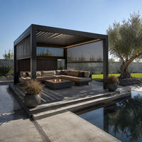 Pergola bioclimatique en aluminium 3x3m avec lames motorisées, capteur vent et pluie, structure de balcon et terrasse éclairée par LED