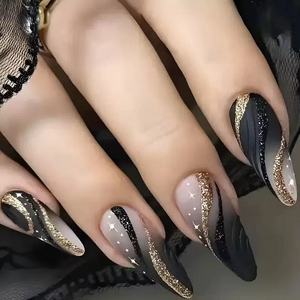 SHUANGYU <span class=keywords><strong>Faux</strong></span> Ongles Réutilisables Noirs en ABS, Longs, Moyens, Amande, Effet <span class=keywords><strong>Mat</strong></span>, Motifs Pré-dessinés Chapeau de Noël et French Manucure, 24 Pièces - Product Image 5