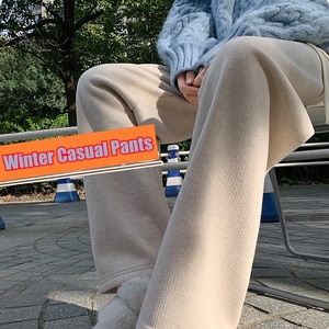 Thick <strong>Women</strong> Winter Straight <strong>Trousers</strong> High Waist Drawstring Lady <strong>Fleece</strong> Warm Casual Pants - Product Image 3