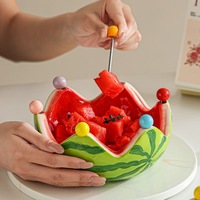 Plateau à fruits créatif en céramique en forme de pastèque, style américain, design détachable, avec fourchettes, pour la maison, le salon, la table basse, rangement
