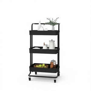 Black 3-Tier Kitchen <b>Trolley</b> Iron And Abs Modern Design For Storage And <b>Serving</b> - Product Image 1
