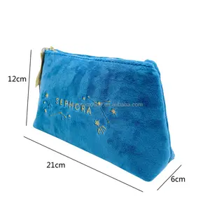 Kadife kumaş fantezi özel etiket lüks kozmetik güzellik çantası premium makyaj çantası nakış logosu