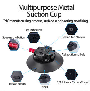 Support à ventouse en alliage d'aluminium robuste de 6 pouces, filetage 1/4\" 3/8\", stabilisateur à dégagement rapide pour accessoires de caméra et de caméscope - Product Image 2