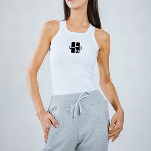 Débardeur côtelé sans manches pour femme, personnalisable en usine, vente en gros, en maille lisse et élastique, longueur standard, avec impression sérigraphiée - Product Image 2