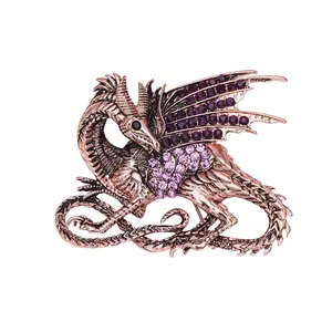 Broche de solapa de Dragón Volador de oro rosa brillante, Pin de broche de animal resistente con diamantes de imitación vintage