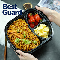 Boîte bento jetable à 3 compartiments, compatible micro-ondes, en PP, matériaux recyclés, contenants d'emballage alimentaire à emporter, couvercles, sushi