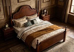 Premium Solid Wood Four Poster <b>Bed</b> Traditional Carved Tall Headboard Queen Size For Bedroom - Product Image 5