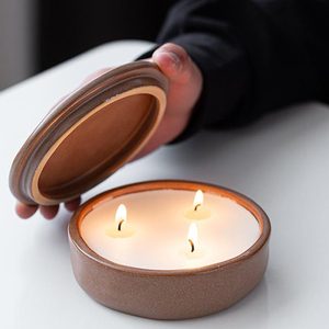 Custom Logo Embossed Porcelain <b>Candle</b> Holder Bowl Ceramic Brown <b>Large</b> Capacity <b>Candle</b> Jar for Home Decor - Product Image 1