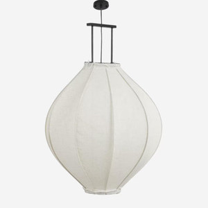 Lustre de style chinois en forme de melon d'hiver, abat-jour en lin, structure en métal noir, luminaire suspendu pour la décoration de salons de thé et de restaurants - Product Image 3