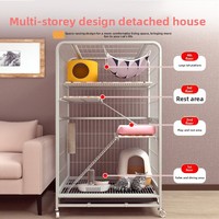 Cage pour chat en fer, lit pour chat, maison pour chat, villa pour chat tout-en-un, quatre niveaux, enclos spacieux d'intérieur, bac à litière intégré, respirant