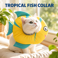 Collier de récupération en peluche douce pour chats et petits chiens, motif poisson tropical de dessin animé mignon, anti-léchage et anti-morsure, avec cordon de serrage réglable