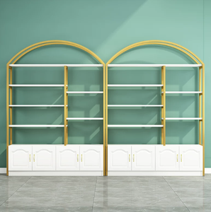 Promotion : Présentoir cosmétique doré pour salon et magasin, avec armoire intégrée, personnalisable (logo et dimensions) - Product Image 1
