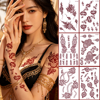 Autocollants de tatouage temporaire de qualité salon, motif dentelle vermillon, henné, pivoine, lotus, non toxiques, imperméables, pour bras, taille et corps