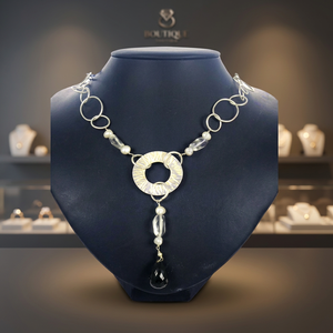Trendy Vintage Silver <b>Statement</b> <b>Necklace</b> for Women Gold Plated with Geometric Diamond Pearl Onyx Pendant Number Pattern Chains - Product Image 3