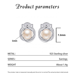 Natural Freshwater Pearl <b>Stud</b> Earrings S925 <b>Silver</b> Jewelry for Women Elegant Round White Minimalist Wedding Bridal Gift - Product Image 6