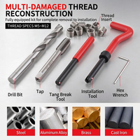 Kit de réparation de filetages métriques et impériaux en acier de qualité supérieure, 131 pièces, avec inserts et tarauds autotaraudeurs, forets, tailles métriques, coffret à outils en plastique
