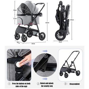 कुत्तों के लिए पालतू घुमक्कड़ वाहक वियोज्य Foldable पोर्टेबल परिवहन सांस Windproof बिल्ली और कुत्ते चार पहिएदार पालतू गाड़ी - Product Image 5