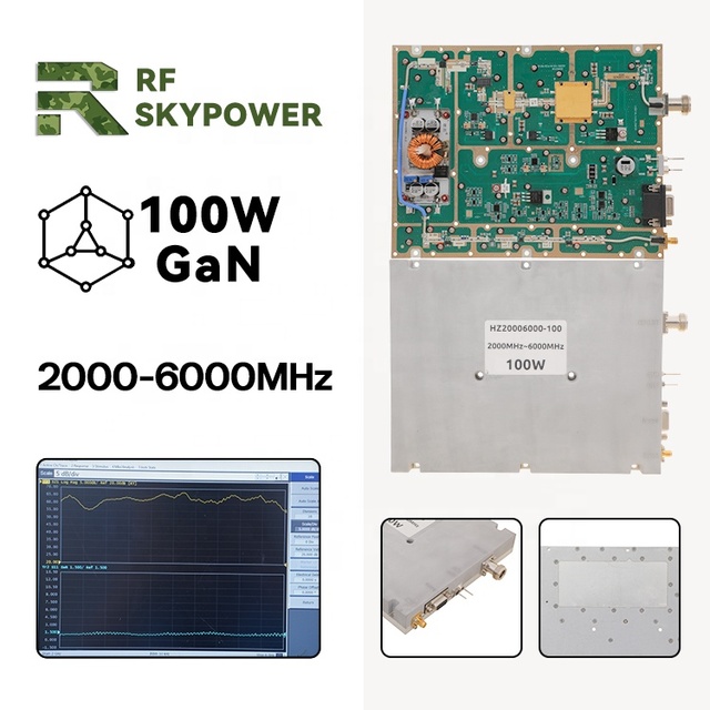 High Power 100W Amplifier 2000MHz-6000MHz Wideband RS485 Monitoring GaN S-Band C-Band Linear RF Module Anti UAV Counter Module