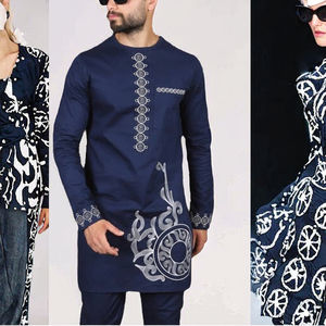 Setelan Kasual Motif Afrika Lengan Panjang <span class=keywords><strong>M</strong></span>-4XL 2-Potong Katun Dashiki Jubah Panjang Celana Pria - Product Image 3