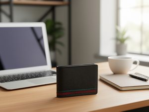 Portafoglio da uomo in pelle intrecciata con motivo Lychee, chiusura a piega da 5 pollici, per uso quotidiano - Product Image 2