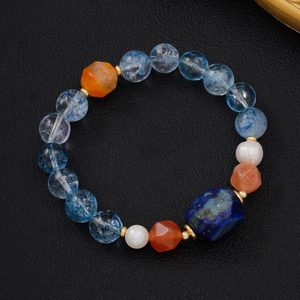 <span class=keywords><strong>Bracelet</strong></span> Bohème Tendance 2026 en Acier Inoxydable Plaqué Or 18K avec Lapis Lazuli, Perles Naturelles, <span class=keywords><strong>Agate</strong></span> Orange et Quartz Bleu pour la Guérison - Product Image 3