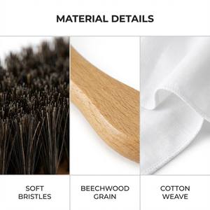 Kit de 3 Piezas para Pulir Zapatos al por Mayor, Cepillos de Cerdas Suaves de Crin de Caballo + Mango de Madera de Haya + Paño de Algodón, Pulido de Cuero Sin Rayones, OEM - Product Image 3