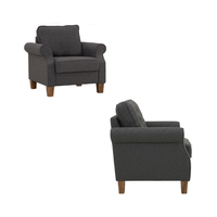 Nuhoom Canapé 1 place IMPALA en tissu gris élégant, fauteuil moderne et minimaliste avec accoudoirs roulés à l'anglaise, dossier coussin, chêne malaisien durable