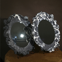 Miroir de maquillage ovale en onyx naturel avec éclairage LED, miroir de vanité en marbre pour la décoration de salle de bain d'hôtel Airbnb