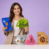 Op maat gemaakte, gestanste ziplock zakjes, voedselveilige staande snackzakjes met transparant venster voor noten, snoep en gedroogd fruit verpakkingen