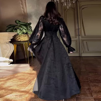 Robe Abaya de Dubaï pour femmes musulmanes, style vintage, modeste, d'été, pour mariage, avec dentelle, manches bouffantes, coupe trapèze, longueur maxi, taille ajustée, fluide, pour soirée féerique, vente en gros