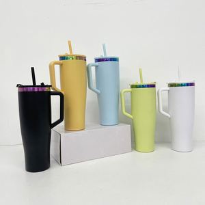 Gobelet isotherme écologique en acier inoxydable plaqué arc-en-ciel de 40 oz avec paille et gravure laser - Product Image 3