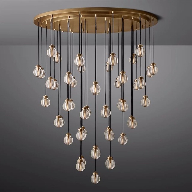 60 Round Chandelier Nordic Black Loft Living Room Chandelier Light Led Hanging Murano Glass Lighting