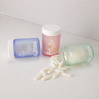 Bouteille en verre transparente de 150 ml pour capsules de compléments alimentaires, design givré avec pulvérisation de couleur, bouchon à vis sécurité enfant, personnalisation disponible