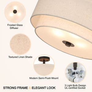 Lámpara de Techo Semi Empotrada para Dormitorio, Pantalla de Tela Tipo Tambor, Lámpara de Techo Suspendida para Sala de Estar y <span class=keywords><strong>Cocina</strong></span> - Product Image 4