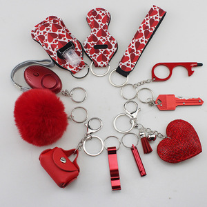 Ensemble <span class=keywords><strong>de</strong></span> porte-clés essentiels rouges pour femmes, <span class=keywords><strong>kit</strong></span> quotidien complet avec alarme, pompon, porte-désinfectant et plus encore - Product Image 1