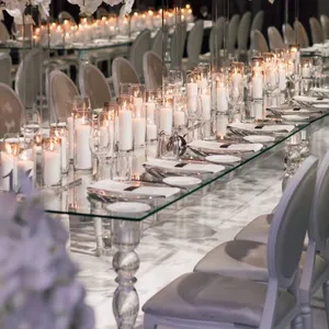 Luxury hotel modern designs glass top acrylic leg banquet rectangular dining table clear transparent acrylic wedding table
