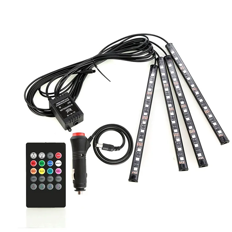 Strip Lampu LED Interior Mobil Kaki Fleksibel RGB Tahan Air Suasana Musik 18LED 12LED 9LED