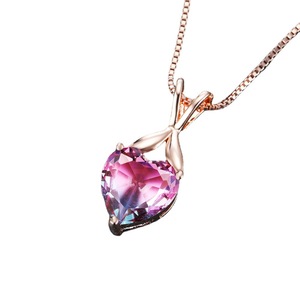 Elegante collar de cadena de clavícula que combina con todo para mujer estilo Simple piedra de turmalina en forma de corazón joyería fresca con Material de latón - Product Image 1