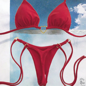 Maillot de bain brésilien sexy pour femme 2027, ensemble micro bikini rose uni 2 pièces avec motif cœur métallique, string à nouer sur le côté, logo personnalisé, OEM - Product Image 2