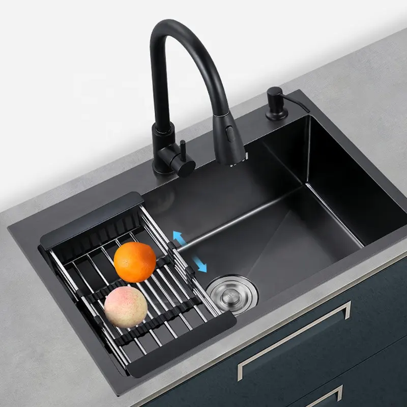 304 Stainless Steel Kitchen Sinks luxury Single Bowel handmade kitchen sink black modern undermount sus304 kitchen water sink