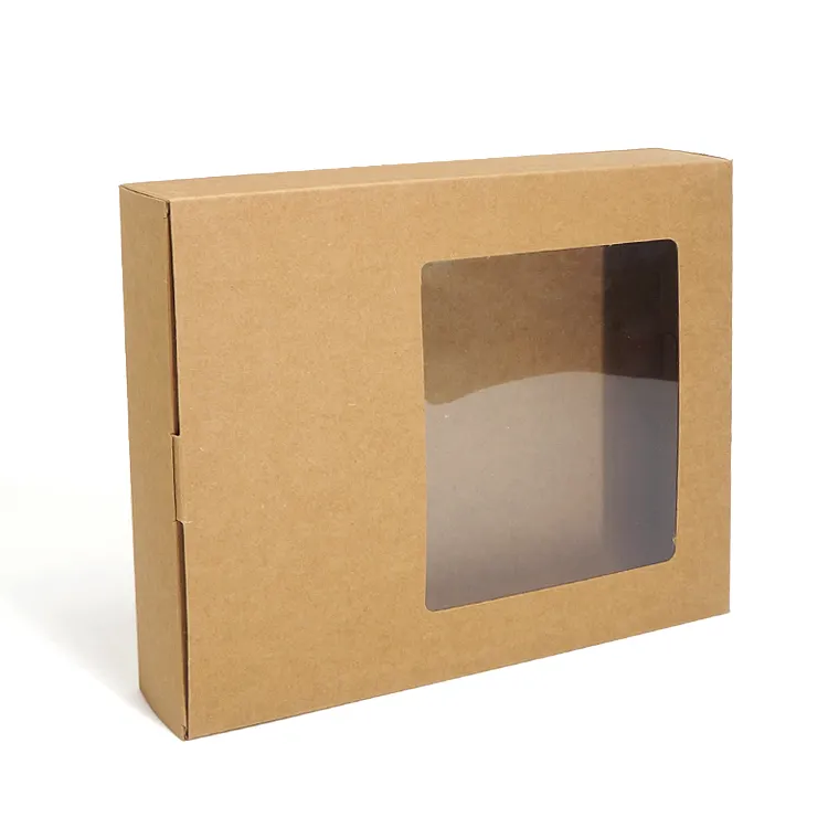 Caja de papel kraft plegable personalizada con precio directo de fábrica ecológico, embalaje con ventana PET para regalo de comida