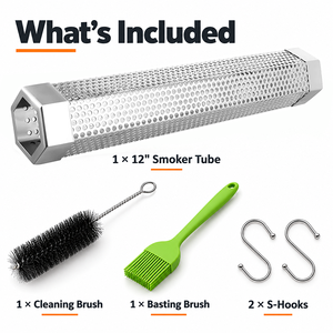 Kit de tubo ahumador de pellets de acero inoxidable de 12 pulgadas con cepillo de limpieza, cepillo para untar y 2 ganchos en S, generador de humo reutilizable - Product Image 5
