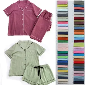Custom Short-sleeved Pajamas Plain 100% Pure Cotton Nightgown Sets for Women Sleepwear