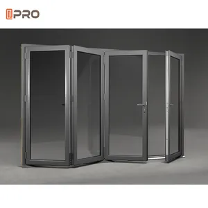 Certification APRO CSAus Portes pliantes à rideau d'entrée avant avec verre trempé Portes fenêtres pliantes en aluminium