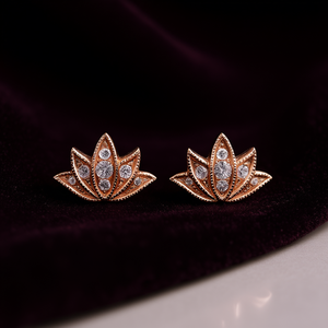 E1688 Orecchini a forma di fiore in oro rosa con montatura rotonda in zirconi per gioielli da donna, regalo romantico - Product Image 2