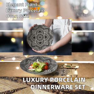 Juego de Vajilla de Porcelana de Lujo con Elegante Diseño de Plantas, Apto para Horno, Microondas y Lavavajillas, Juego de Platos y Utensilios Portátiles - Product Image 2