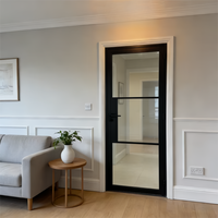 Porte en fer forgé noire à arche française pour extérieur/intérieur, portes en acier modernes imperméables avec fenêtre en verre