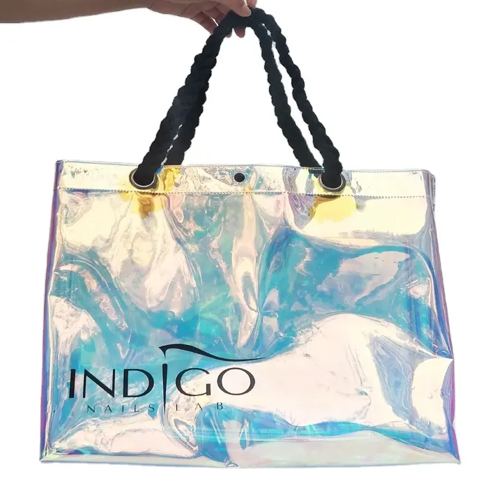 Tote özel su geçirmez net pvc alışveriş plaj çantası lazer TPU holografik alışveriş çantası