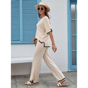 Ensemble de vêtements en tricot à bordures contrastées, ensemble de pull noir pour femmes - Product Image 6